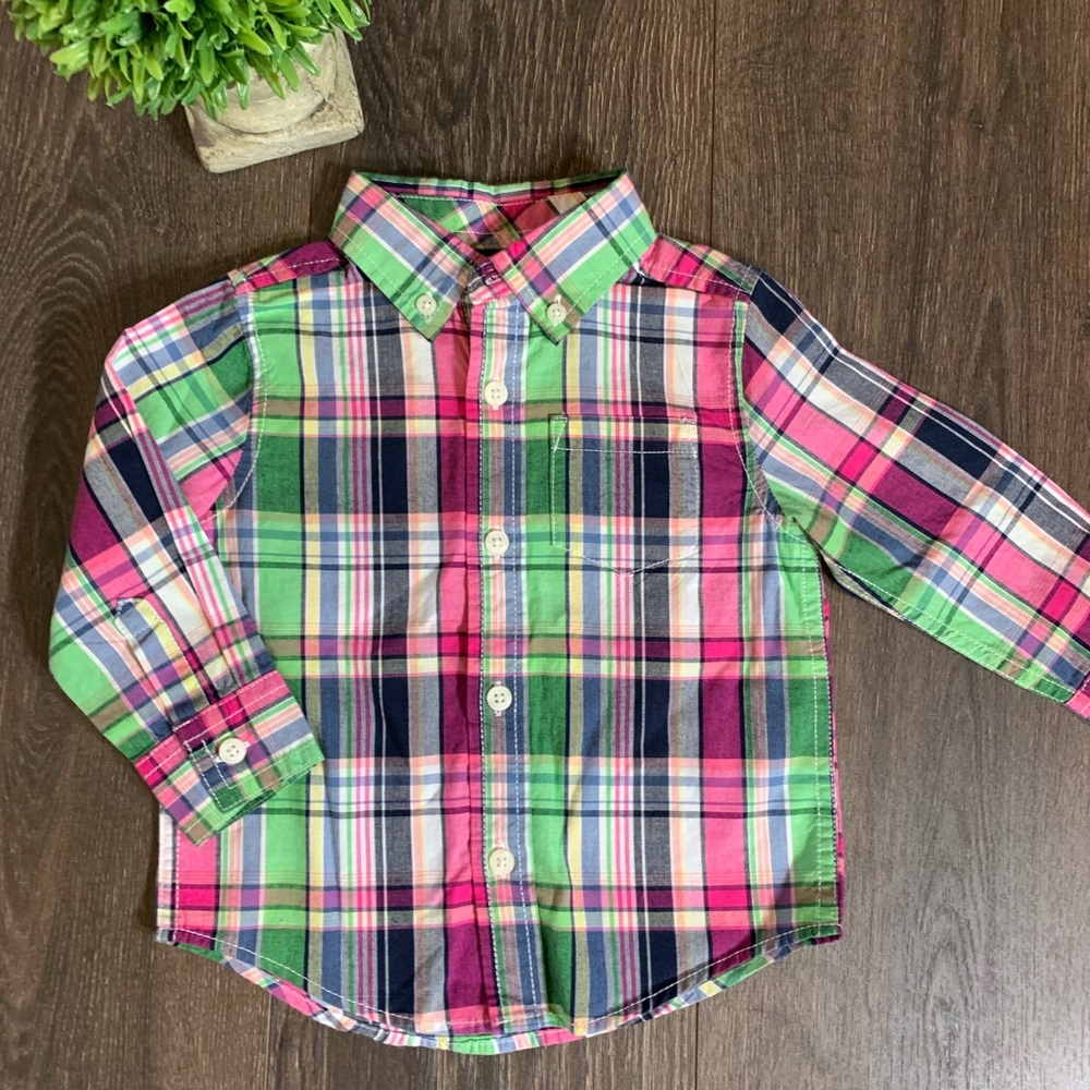 Gymboree Dress Plaid Button Down Shirt 12/18m